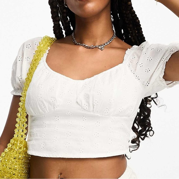 Hollister Tops - Hollister White Eyelet Puff Sleeve Crop Top
